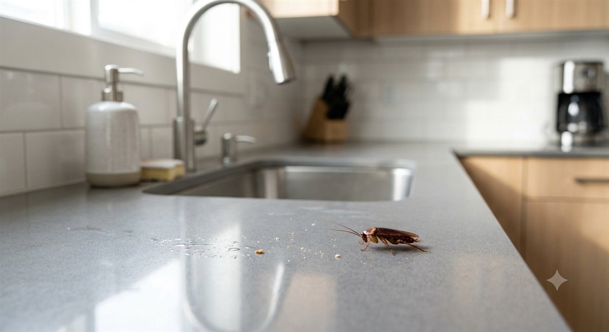 Cockroach on a kitchen counter