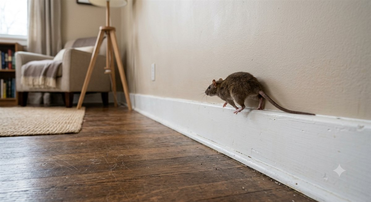 Rat along a room wall